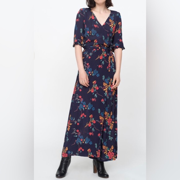 Sea New York Mari Wrap Dress Navy Floral Maxi Wrap Dress Size 0 - Picture 1 of 13
